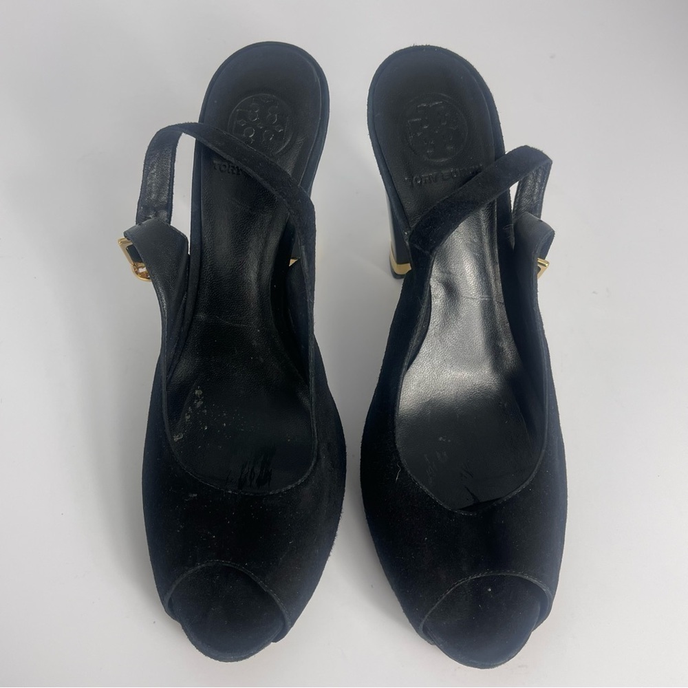 Tory Burch Slingback Heels – Size 9 – Black Suede - Picture 6 of 9